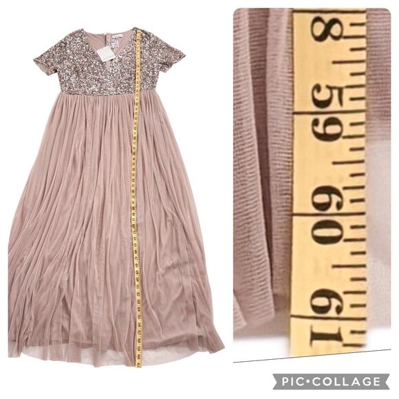MAYA BRIDESMAID V-NECK MAXI TULLE DRESS NEW W TAGS SEQUIN TOP WOMEN SZ LARGE/14 - Picture 9 of 12